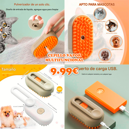 Cepillo de Vapor para Mascotas – Perros y Gatos