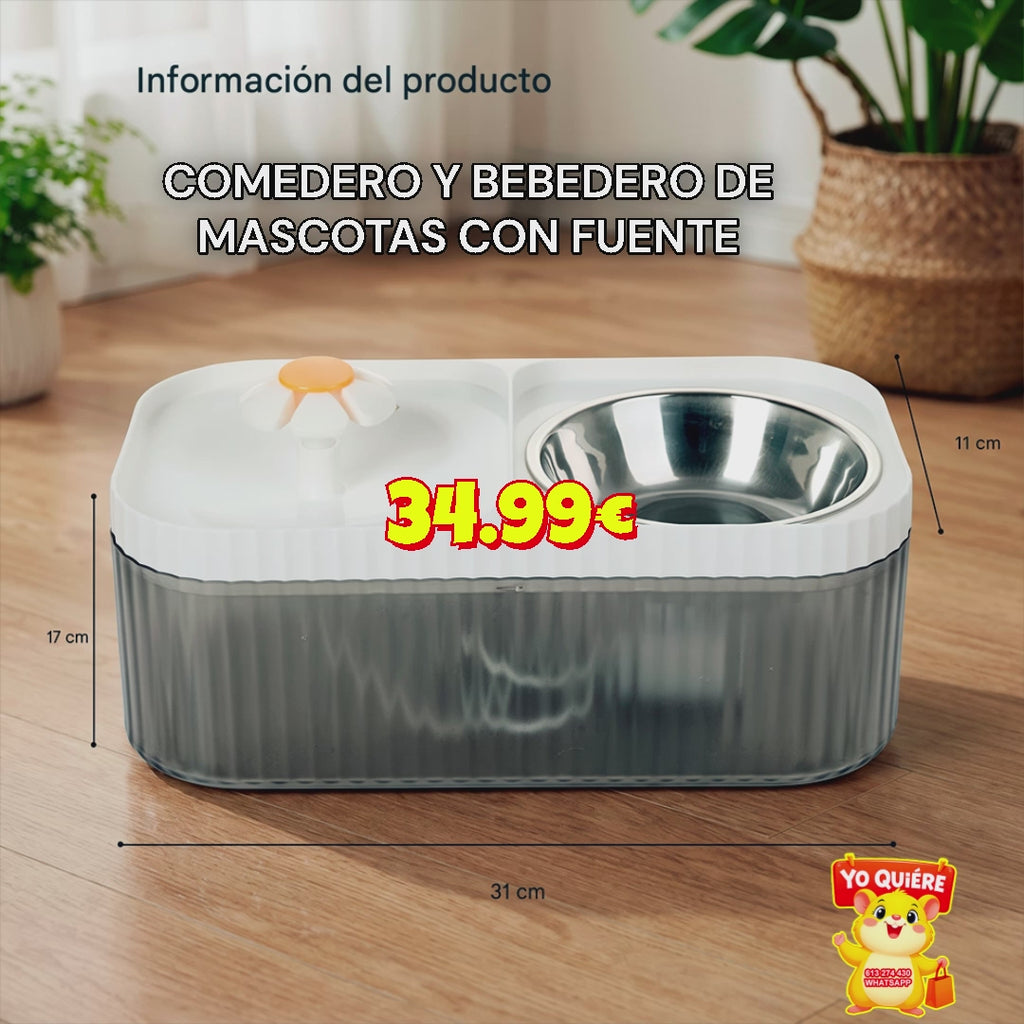 Comedero y Bebedero con Fuente para Mascotas
